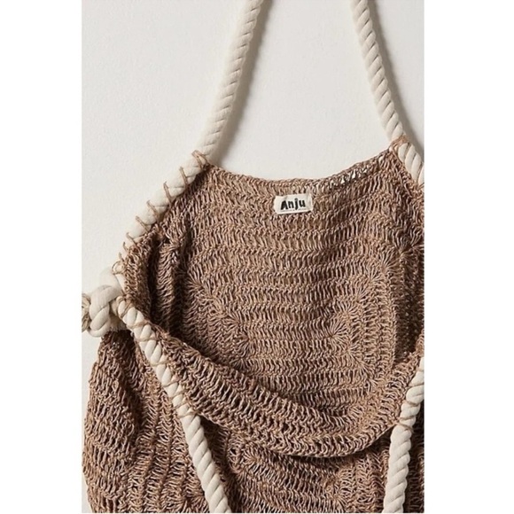 New Free People Anju Amalfi Jute Bag Tote Woven Beach Tan Cream - Picture 4 of 16